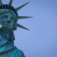 Statue of Liberty amongst blue sky