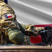 Military with Texas flag on sleeve in San Antonio Texas